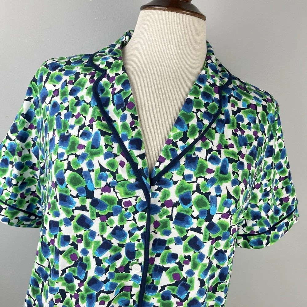 House of Silk Pajama Set Womens EU 38 US M Shorts &‎ Top Green Blue Abstract